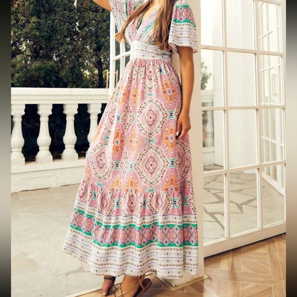 Boho Paisley Floral Print Maxi Dress - Picture 4 of 6